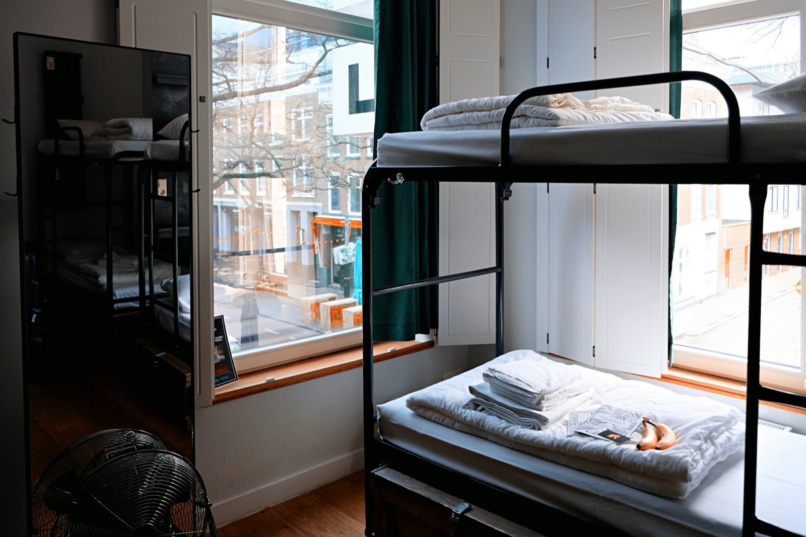 Hostel dorm with bunk beds